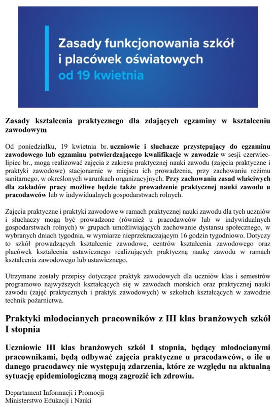 Zasady w związku z pandemią od 19.04