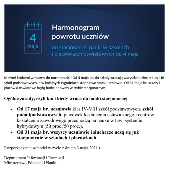 Zasady w związku z pandemią od 04.05