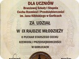 Dyplom za uczestnictwo w IX Rajdzie 2019